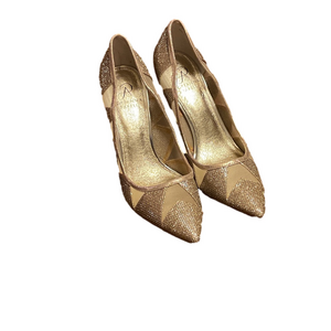 Adrianna Papell Shimmering Metallic Mesh pointed toe pumps.